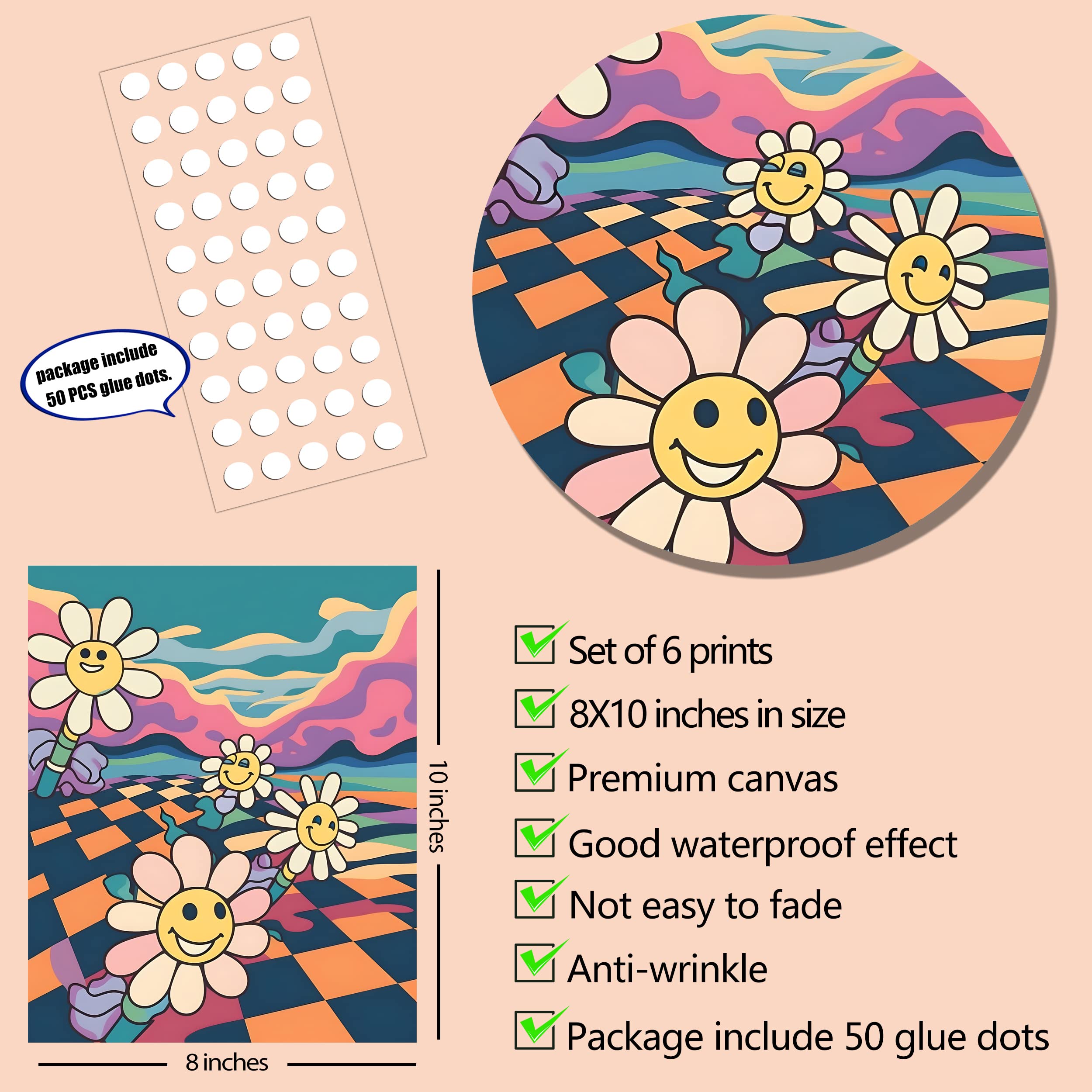 Amazon.com: Hippie Wall Art Retro Wall Decor Prints Set of 6